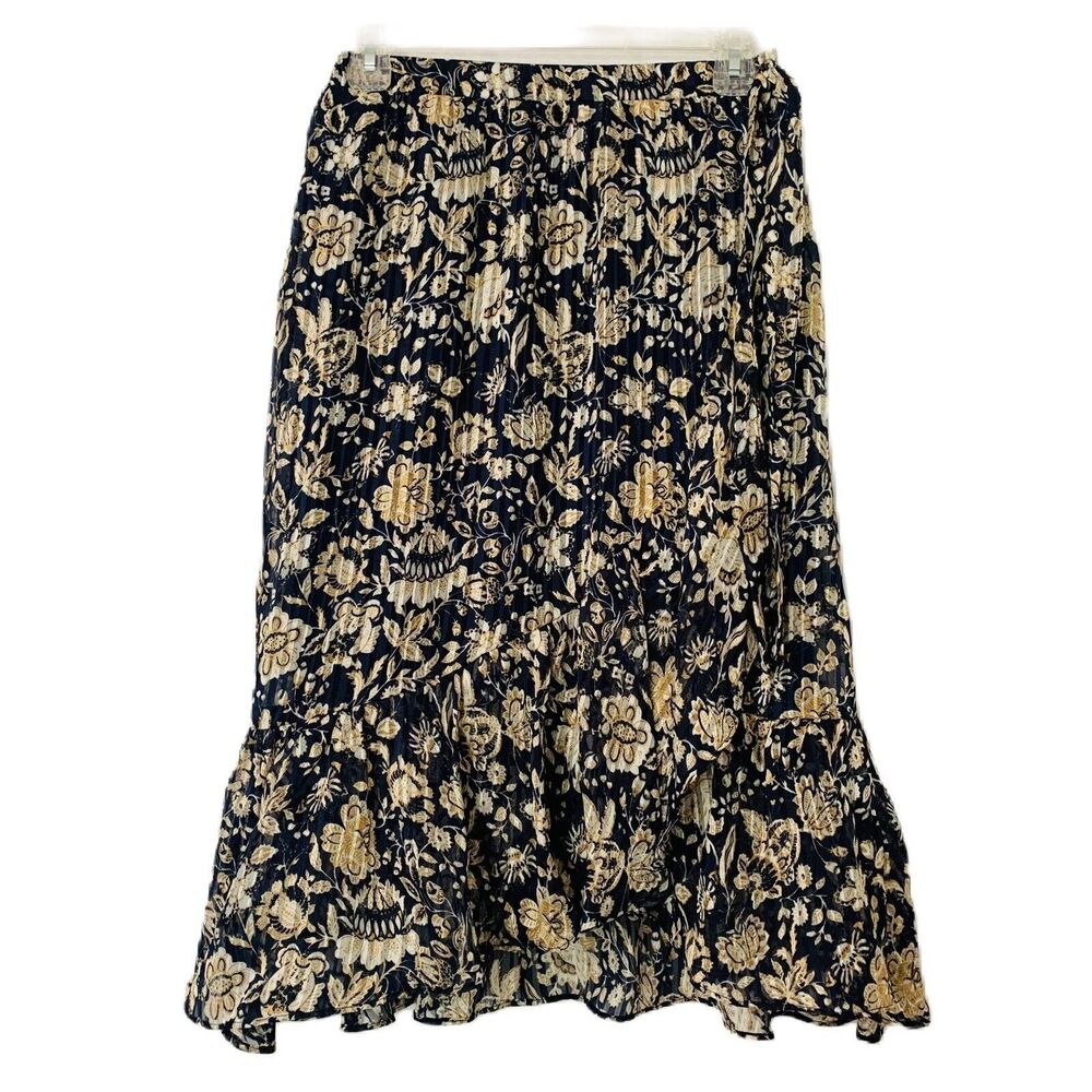 Knox Rose Skirt Women XS Navy White Floral Wrap Style Ruffle Cottage Boho Comfy